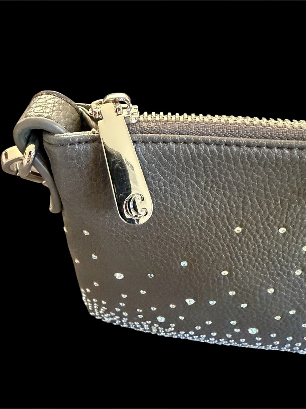 Charming Charlie Gray Crystal-Studded Leather Wristlet
